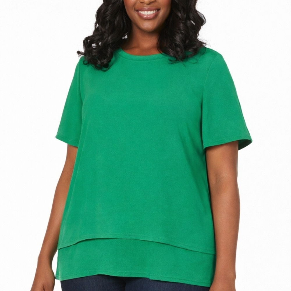 Hilary Radley XL Green Layered Blouse NWT Short Sleeve Top Flowy